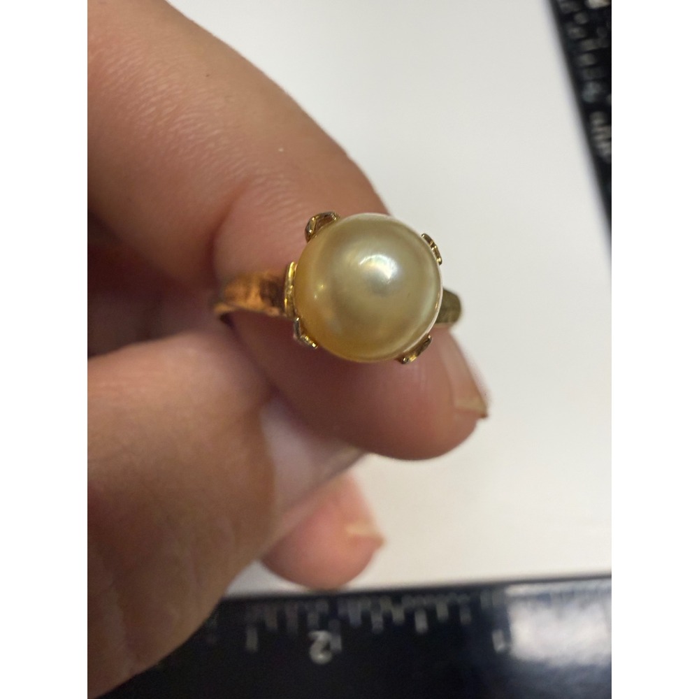 Vintage 14KGE Gold Electroplated Faux Pearl Solitaire Ring Size 6.5